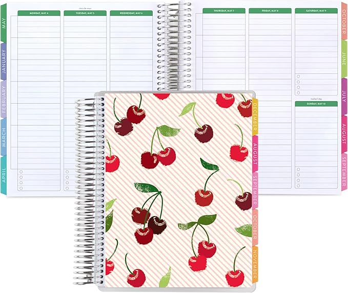 7x9 Coiled Academic Planner (January 2026 - December 2026) - Fruity Cherry cover, Journey theme, platinum coil