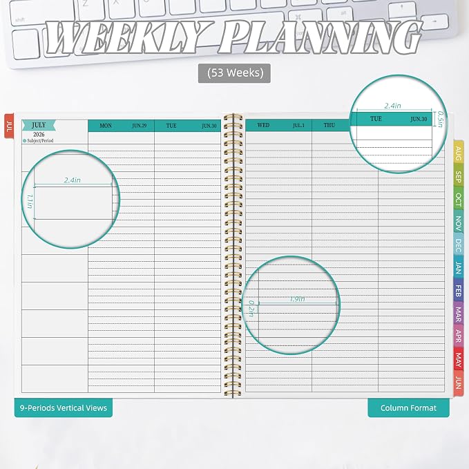 Teacher Planner 2026-2027 Weekly and Monthly Teacher Planner 2026-2027 Academic Year, July 2026 - June 2027, 8.7" x 10.8", Lesson Planner Book with Twin-Wire Binding & Tabs for Teachers - Blue