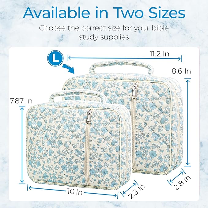 WOBAGMEN Bible Cover Case for Women,Large Bible Tote Bags Organizer Quilted Carrying Case for Girls,Bible Study Supplies Accessories Christian Gifts for Women (Blue Floral, L)