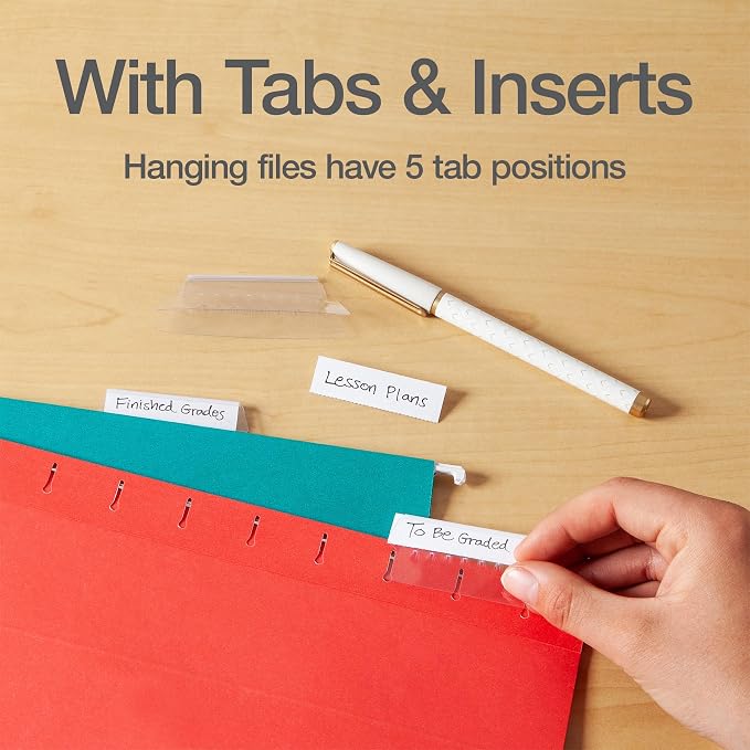 Oxford Hanging File Folders, 25 Pack, Letter Size (8.5" x 11"), 5 Bright Colors, 5 Tab Positions, Includes Tabs and Inserts, Hanging Files for Office and Document Organization