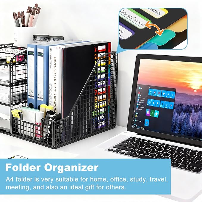 2 Pack Expanding File Folder with 12 Pockets: A4 Accordion Document Organizer with Elastic Closure & Rainbow Tabs, Portable PP Plastic File Holder for Office, School, Home