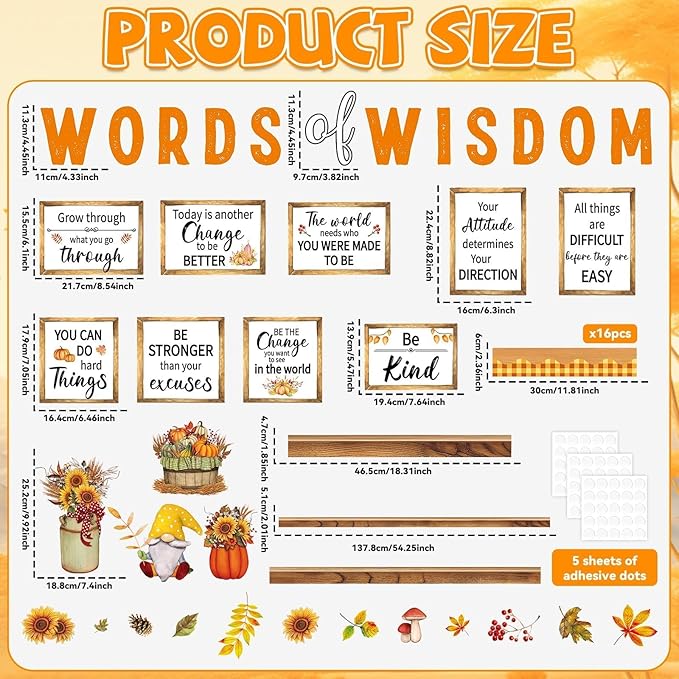 Fall Thanksgiving Bulletin Board Set Bookshelf Words of Wisdom Bulletin Board Boarder Motivational Fall Classroom Decorations Autumn Inspirational Positive Paper Cutout for Classroom Wall Decor