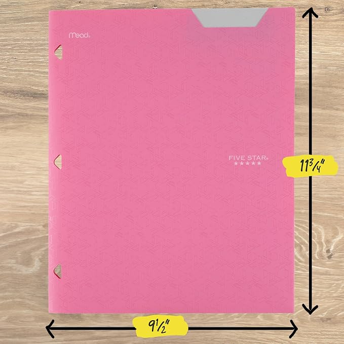 Five Star 2-Pocket Folder, Plastic Folder with Stay-Put Tabs, Fits 3-Ring Binder, Holds 8-1/2" x 11" Paper, Prom Pink (333420R)