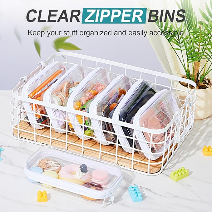 15 Pcs Clear Hard Shell Zipper Case Plastic Bins Transparent Double Zippers Hard Pouch Clear Plastic Storage Box Containers for Building Blocks Cosmetics, Puzzles(7.5 x 4 Inches)