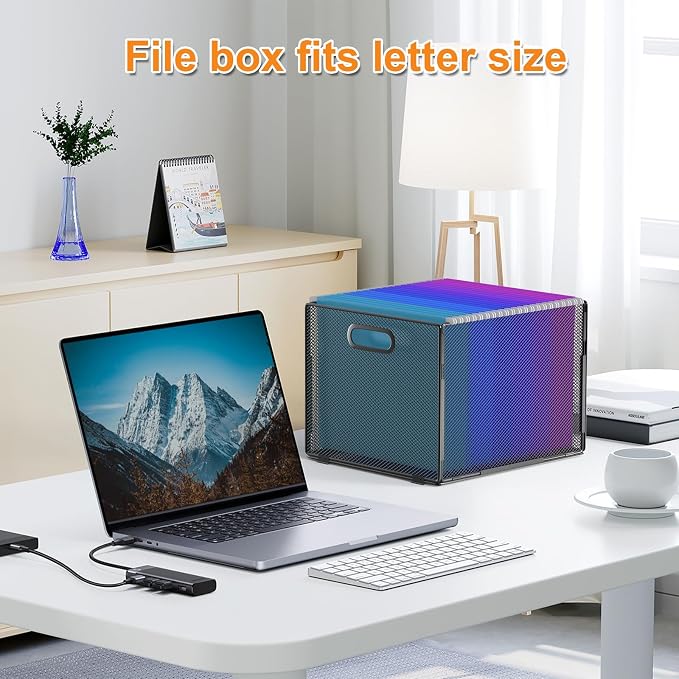 Hanging File Organizer, File Folder Organizer Mesh Hanging File Crate with Handle, File Box Storage Crate, File Basket for Office Home Letter Size, Black