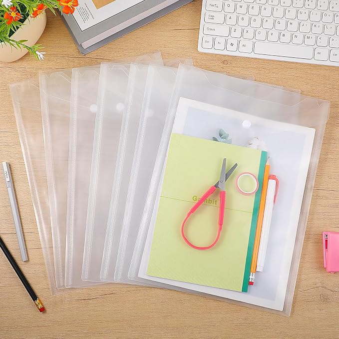 50 Pcs 9"x12" Clear Plastic Envelopes with Snap Closure, Heavy-Duty Plastic Document Envelope & File Folder for Organizing Papers (9.25"x12.8")