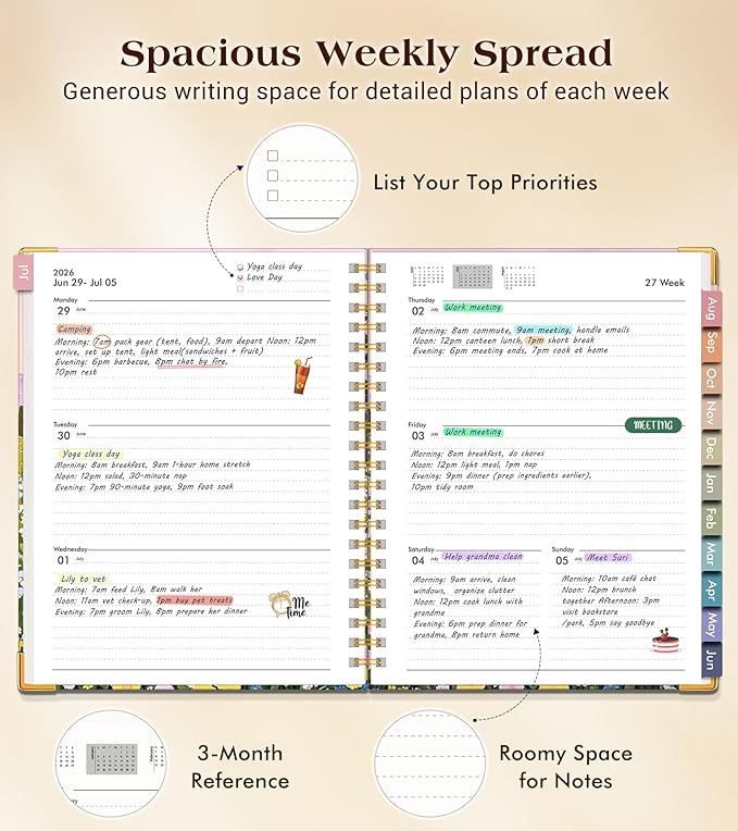 Academic Planner 2026-2027, Hardcover Weekly and Monthly Calendar Planner from July 2026 - June 2027, 8.5" x 11" A4 Large Daily Agenda with Tabs, College School Organizer for Student Teacher, Wildflower Mountainside