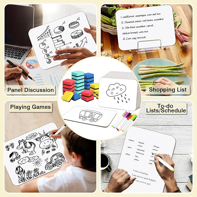 30 Pack Dry Erase Whiteboard Paddles, 9 x 12 Inch Wooden Double-Sided Handheld White Boards with Colorful 30 Markers & 30 Erasers Reusable Writing Paddles for Classroom Teaching & Auction Bidding