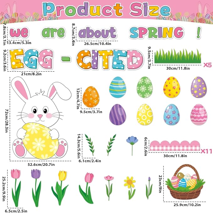 Easter Bulletin Board Set Spring Bunny Egg Flower Classroom Decorations We are Egg Cited About Spring Bulletin Board Bunny Cutouts for Happy Easter Classroom School Nursery Home Chalkboard Wall Decor