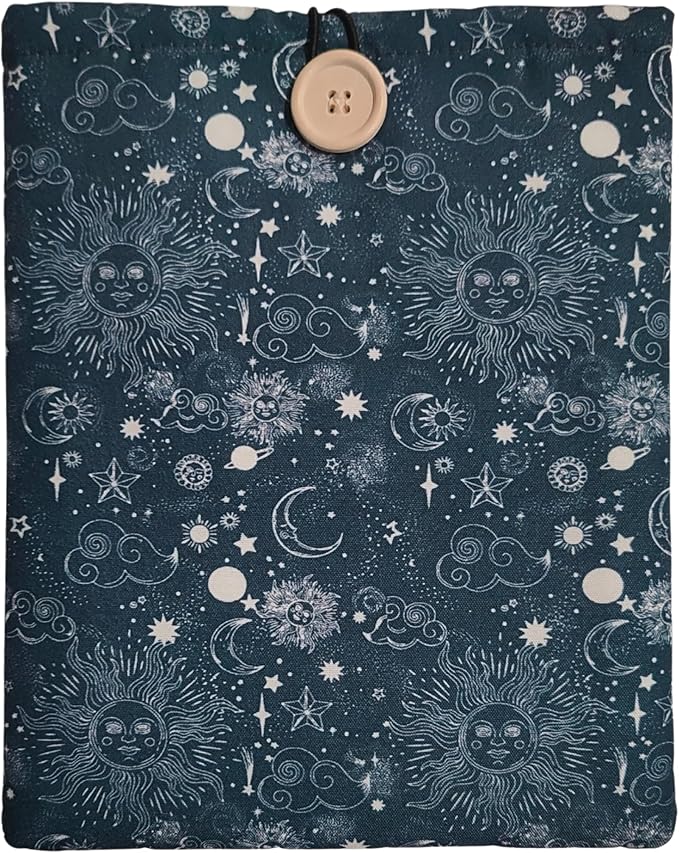 Celestial Book Sleeve - Elegant Book Cover with Wooden Button, Cotton Padded Protector for Paperbacks & Hardcovers, Ideal for Book Lovers, Durable Design (Celestial Bliss, Large)