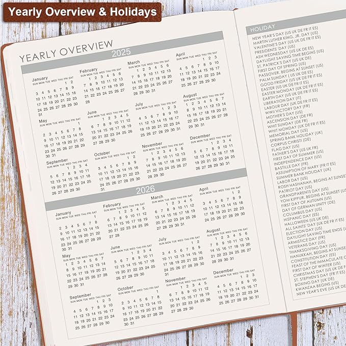 2025-2026 Planner - July 2025 - June 2026, Planner 2025-2026 Daily Weekly and Monthly, 8.5" x 11", Pen Holder, Calendar Stickers, Pocket, 25 Notes Pages, Faux Leather Cover, A4 Premium Paper - Brown