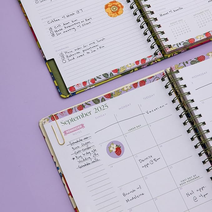 Vera Bradley 2025-2026 Large Planner Daily Weekly & Monthly, 17 Month Hardcover Agenda Dated Aug 2025-Dec 2026, Cute Planner with Stickers, Pockets, & Spiral Binding, Meadow Bouquet