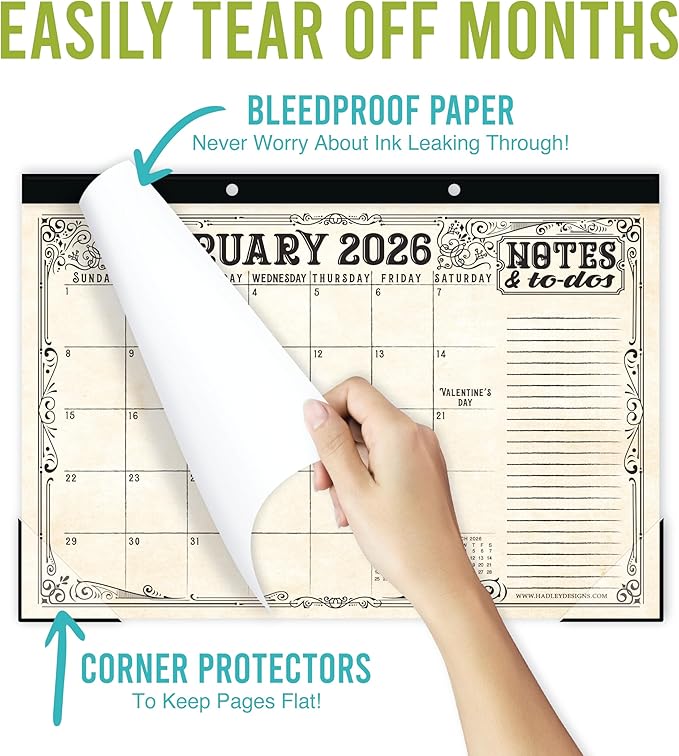 Hadley Designs Large Teacher Desk Calendar 2026-2027 - Desktop Calendar 2026, 18-Month Desk Calendars for Home, Office & Classroom, Cute Classroom Must Haves, Teacher Appreciation Gifts
