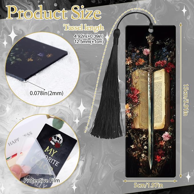 Dark Academia Acrylic Bookmarks Gifts - Hamdwerk 6 Pcs Dark Romance Bookmarks with Tassels Gothic Skeleton Flower Book Marks Page Marker Clip for Women Book Lover Teacher Student Bookish Reading Gift