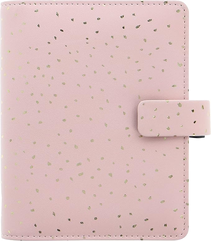Filofax Confetti Organizer, Pocket Size, Rose Quartz - Leather-Look, Gold Foil Accents, Six Rings, Week-to-View Calendar Diary, Multilingual, 2025 (C028725-25)