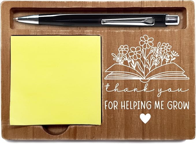 Thank You for Helping Me Grow Gift, 4x6 Inch Wooden Desk Note Pen Holder, Inspirational Office Home Decor with Quotes, Appreciation Teachers Day Gifts for Family Friends-A18
