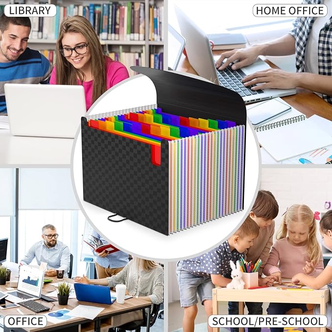 Expanding File Folders Accordion File Organizer with 24 Pockets,Accordian Document Folder Letter Size,Expandable Filing Box,Bill,Receipt and Paper Organizer Storage Boxes,Light-Duty,Portable Perfect