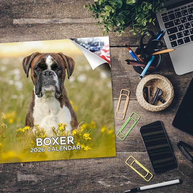 Boxer Calendar 2026 by MegaCalendars – Monthly Dog Breed Wall Calendar, Made in USA
