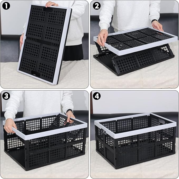 3 Packs Collapsible Milk Crates, Plastic Folding Storage Containers, Stackable Storage Baskets for Organizing, 23.5" x 16.88" x 11.81", 66 L, Black