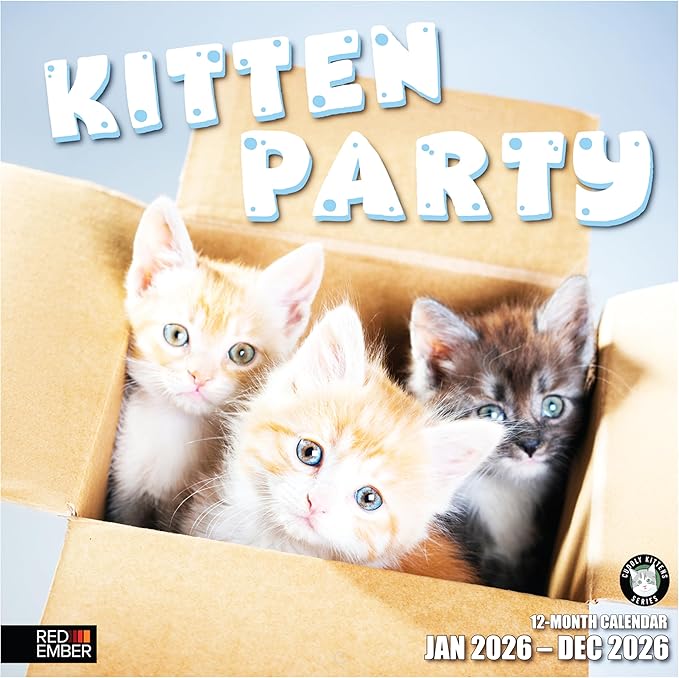 RED EMBER Kitten Party 2026 Wall Calendar 12 Month | 12" x 24" Open | Thick & Sturdy Paper | Giftable | Cute Kitten Cat Calendar 2026