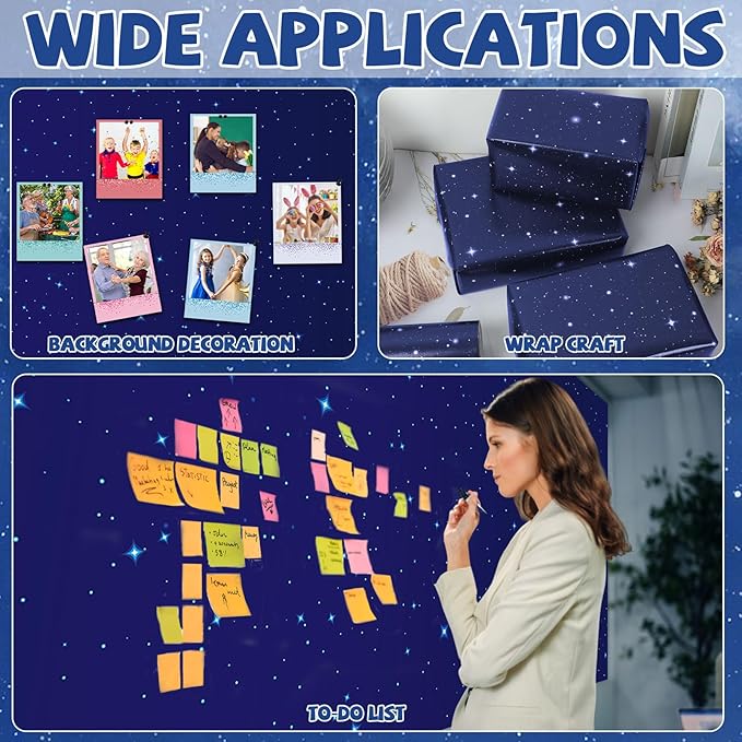 Blue Night Sky Bulletin Board Roll Reusable Waterproof Erasable Outer Space Non-Woven Fabric Bulletin Board Not Easy to Fade Wrinkle Resistant Galaxy Poster for Classroom Decor Wrap Craft 15.5" x40ft