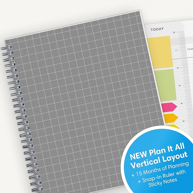 Blue Sky 15 Month 2026 Weekly and Monthly Planner Calendar, October 2025 - December 2026, 7" x 9", Flexible Cover, Durable Twin Wire Binding, Laminated Tabs, Includes Ruler & Sticky Notes, Aiden Dark