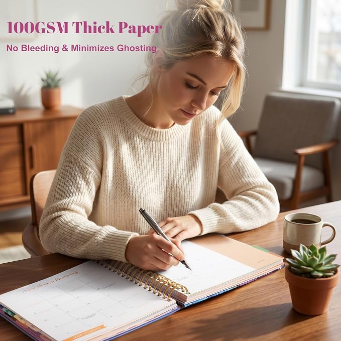 CAGIE 18 Month Planner July 2026 - December 2027, Academic Year Weekly & Monthly Planner with Tabs, 8.3 x 9.3 Floral Hardcover Organizer with 100GSM Thick Paper and Elastic Band for Women School Office