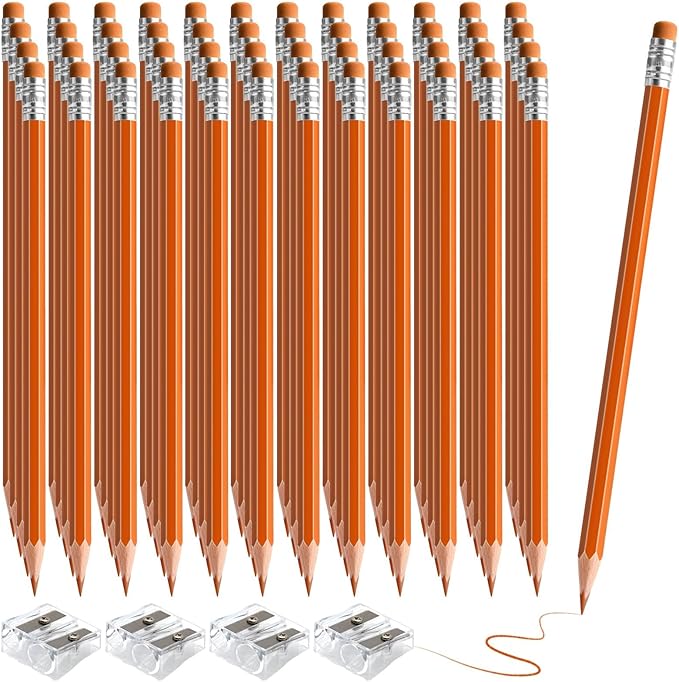 48 PCS Orange Pencils Bulk with Eraser, Pre-Sharpened HB Spring & Easter Pencils for Kids, School Supplies for Writing, Drawing & Easter Art Crafts(Orange)