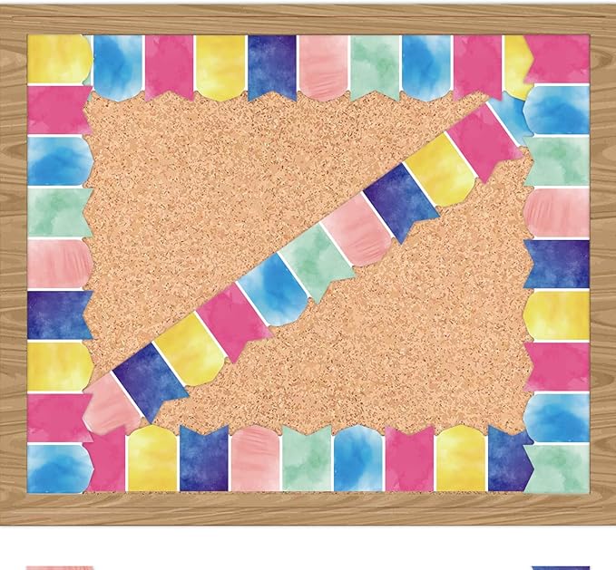 Fancy Land Watercolor Bulletin Board Border Pennants Die-Cut Scalloped Trim Border for Back to School Classroom Decorations 52ft