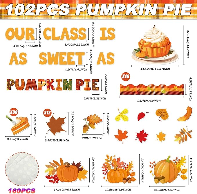 Fall Thanksgiving Pie Bulletin Board Classroom Decorations Set Fall Pumpkin Pie Paper Cutout for Thanksgiving Autumn Leaves Pumpkin Office Home Back to School Wall Door Chalkboard Decor ﻿ ﻿