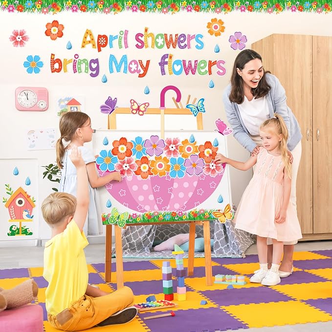 Spring Bulletin Board Decorations April Showers Bring May Flowers Decorations Spring Cut Outs Decorations for School Classroom Office Chalkboard Door Party Decor