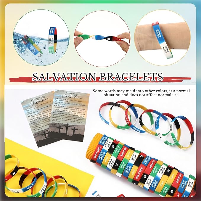 Gemscream 200 Sets Plan of Salvation Bracelets with Plan of Salvation Card Gospel Bracelet Christian Silicone Bracelets Gospel Tracts Father's Day Scripture Gift for Women Men Church Pastor