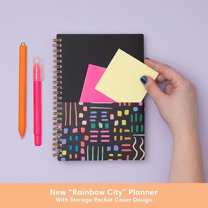 Blue Sky Brook Gossen 15 Month 2026-2027 Weekly and Monthly Academic Year Planner Calendar, April 2026 - June 2027, 5" x 8", Flexible Cover With Zip Pouch, Wirebound, Laminated Tabs, Storage Pocket, Rainbow City