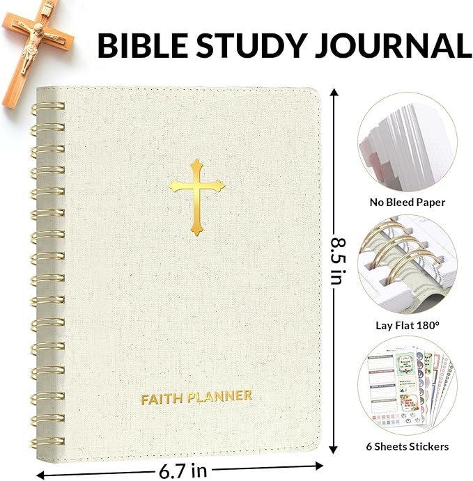 SUNEE Christian Planner - Undated 12 Month Bible Journal and Prayer Planner A5 Spiral Bound, Monthly & Weekly Christian Organizer Gifts for Women Men (Beige)