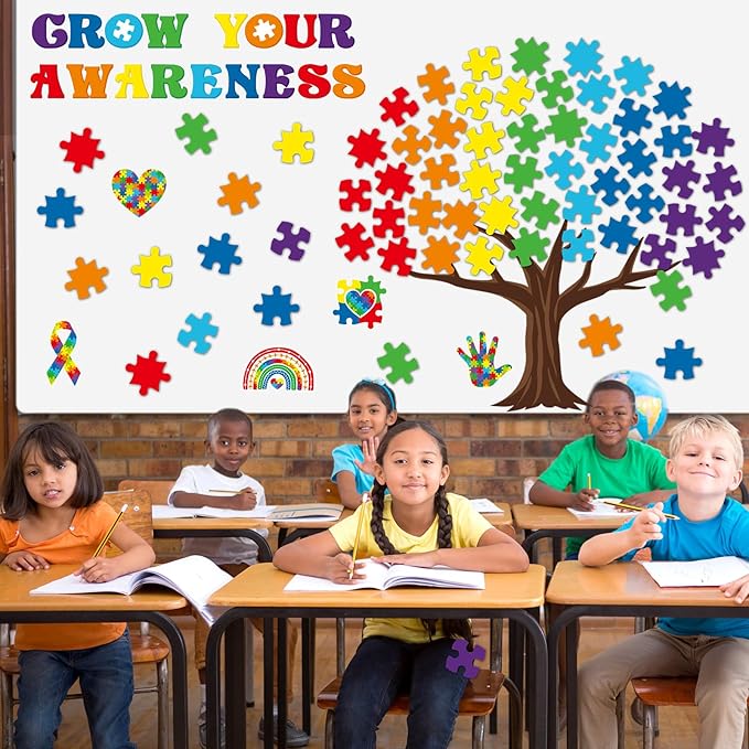 84 Pcs Puzzle Pieces Classroom Tree Bulletin Board Motivational Bulletin Board Inspirational Puzzle Pieces Decorations for Colorful Welcome Back to School Elementary Teacher Chalkboard