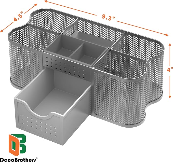 Deco Brothers Desk Organizers Pen Holder Office Caddy Storage, Silver
