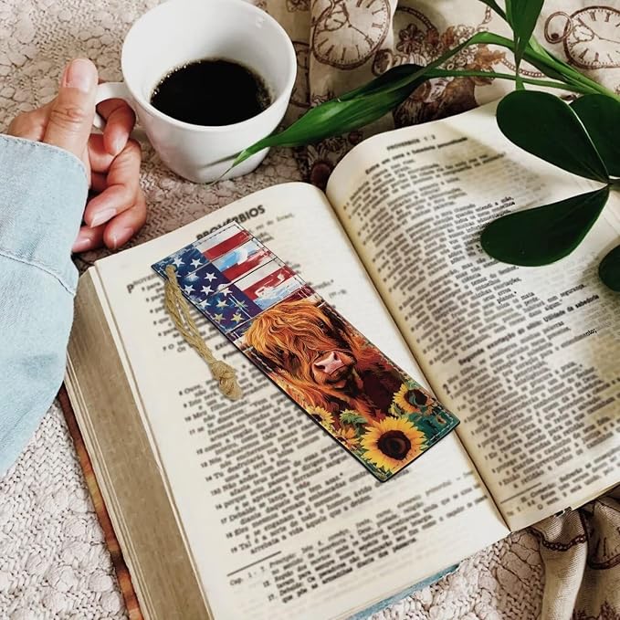 Bookmarks for Women Teacher Cow American Flag Sunflower Bookmarks for Women Readers Book Lovers Page Markers for Students Teachers Reading
