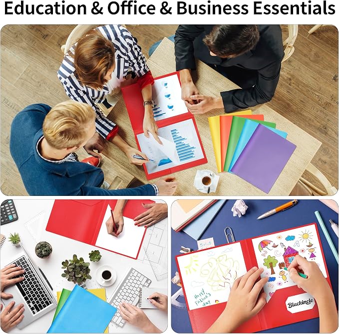 Folders with Pockets, 2 Pocket Plastic Folder with Pockets for School Colored File Folder for Documents Letter Size with Business Card Slot Back to School Teacher Supplies(6 Pack Rainbow Colors)