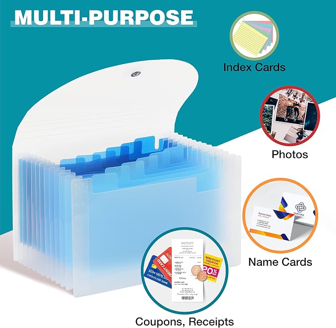 H4D Coupon Receipt Holder, 13 Pocket Accordion File Organizer, 7x4.5 Inches, Blue