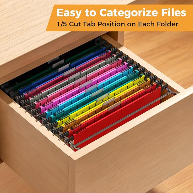 Ansook Legal Size Hanging File Folders,12 Pack Plastic Legal Size File Folders Hanging with Tabs, Heavy Duty 1 Inch Expansion, Assorted Colors, Hanging Organizers Home Office School for Filing Cabinet