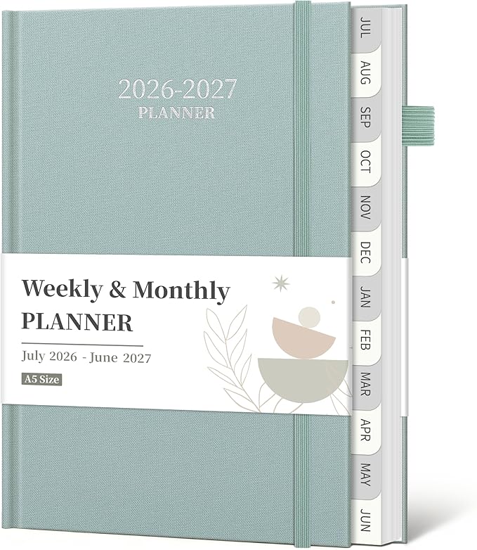 2026-2027 Planner, Weekly and Monthly Calendar Planner from July 2026 - June 2027, 6" x 8.5" Linen Hardcover Agenda Book with Tabs, Pen Holder, Inner Pocket for Office School, Blue