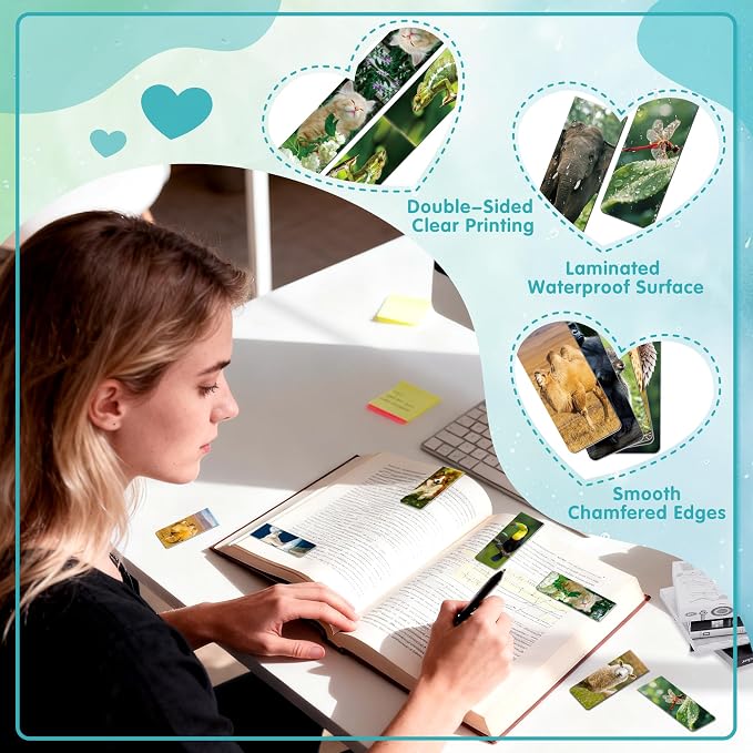 144Pack Magnetic Bookmarks Bulk Book Marks for Reading Women Men Adults Book Lovers Gifts, Cute Bookmarks Magnet Bookmark Clips Magnetic Page Markers Pretty Funny BookMarker (Animals)