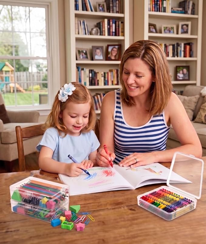 24 Pack Plastic Crayon Boxes with Lids, Clear Stackable Storage Containers for Crayons Bulk, Classroom Organizer, Art Supplies & Small Items