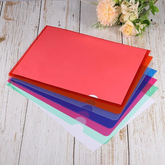 PATIKIL L Type Folders 24 Pack A4 Plastic File Project Pockets Clear Paper Document Jacket Sleeve for Office, Pink