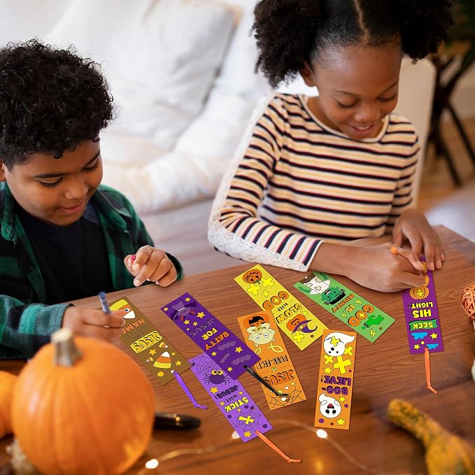 75Pcs Halloween Color Your Own Bookmarks for Kids Christian Theme DIY Coloring Blank Bookmark Classroom Art Craft Supplies for Teacher Student Fall Halloween Trick or Treat Party Reward Goodie Fillers