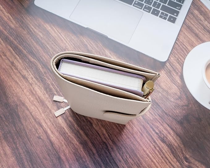 Genuine Leather Cover for Hobonichi Weeks/Weeks Mega with Pen Loop, Card Slots, Back Pocket, and Bookmarks (Cream)