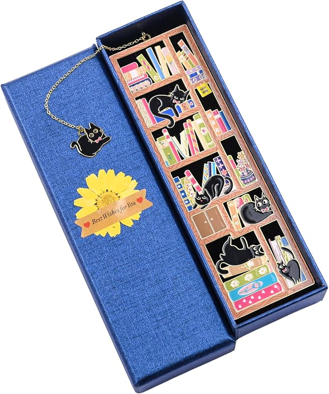 Cat Metal Bookmark with Gift Box, Personalized Book Marks Charm, Bookmarks for Women, Reading, Cute Cat Book Marker Gifts for Mom, Bestie, Friends, Teacher, Birthday, Dad, Graduation, Cat Lover