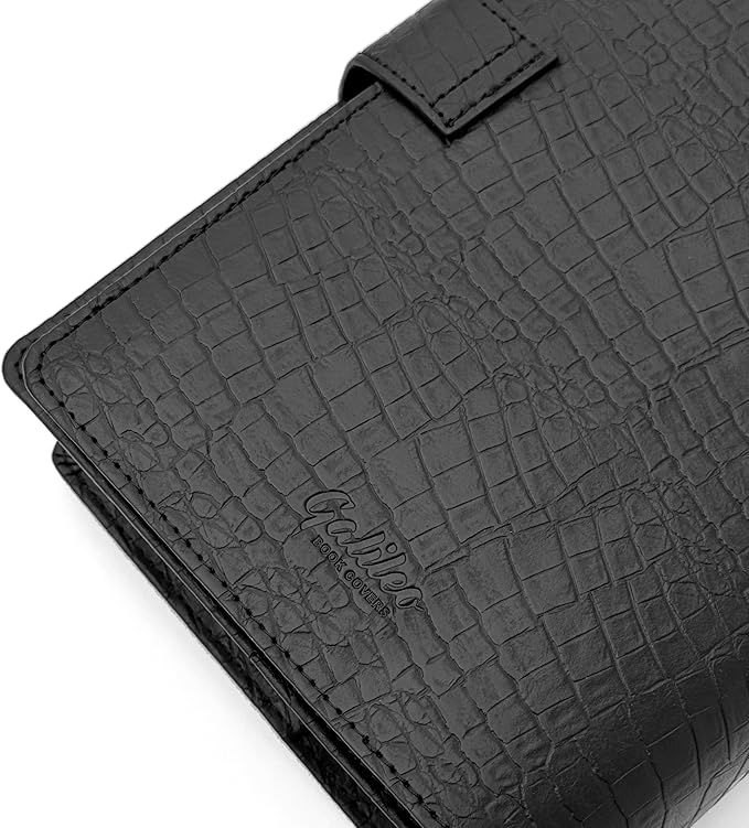 GALILEO® Double AA Big Book Cover & 12 Steps & 12 Traditions | PU Leather | Medallion Holder | AA Book Covers for Hardcover | AA Gift | Alcoholics Anonymous (Crocodile Leather/Black)