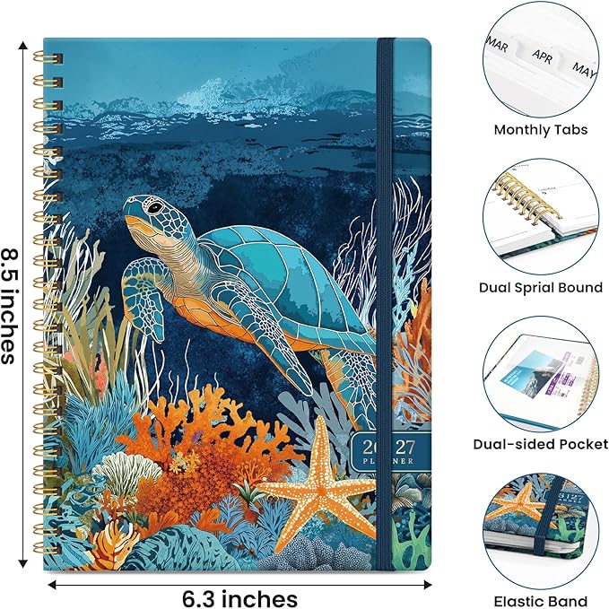 Planner 2026-2027, Monthly and Weekly Academic Planner July 2026 - June 2027, Hardcover Student Teacher Planning Agenda Calendar Book with Tabs, Perfect for Office School Supplies, A5 (6.3" x 8.5") - Deep Bearings