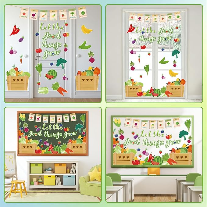 Farmer Market Bulletin Board Set Vegetable and Fruits Classroom Decoration Let The Good Things Grow Vegetable Bulletin Board Veggie Market Paper Cutouts for Back to School Chalkboard Wall Decor